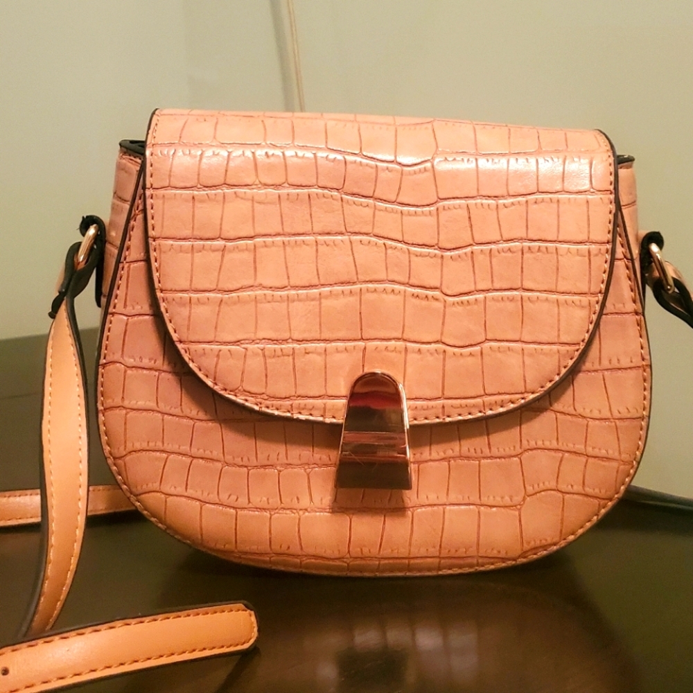 Tan Croc embossed Cross body bag